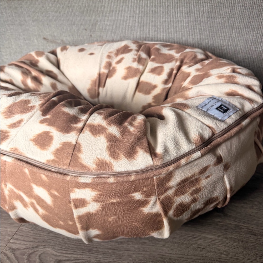 Cozy Cowprint Donut Dog Bed - Brown & Cream